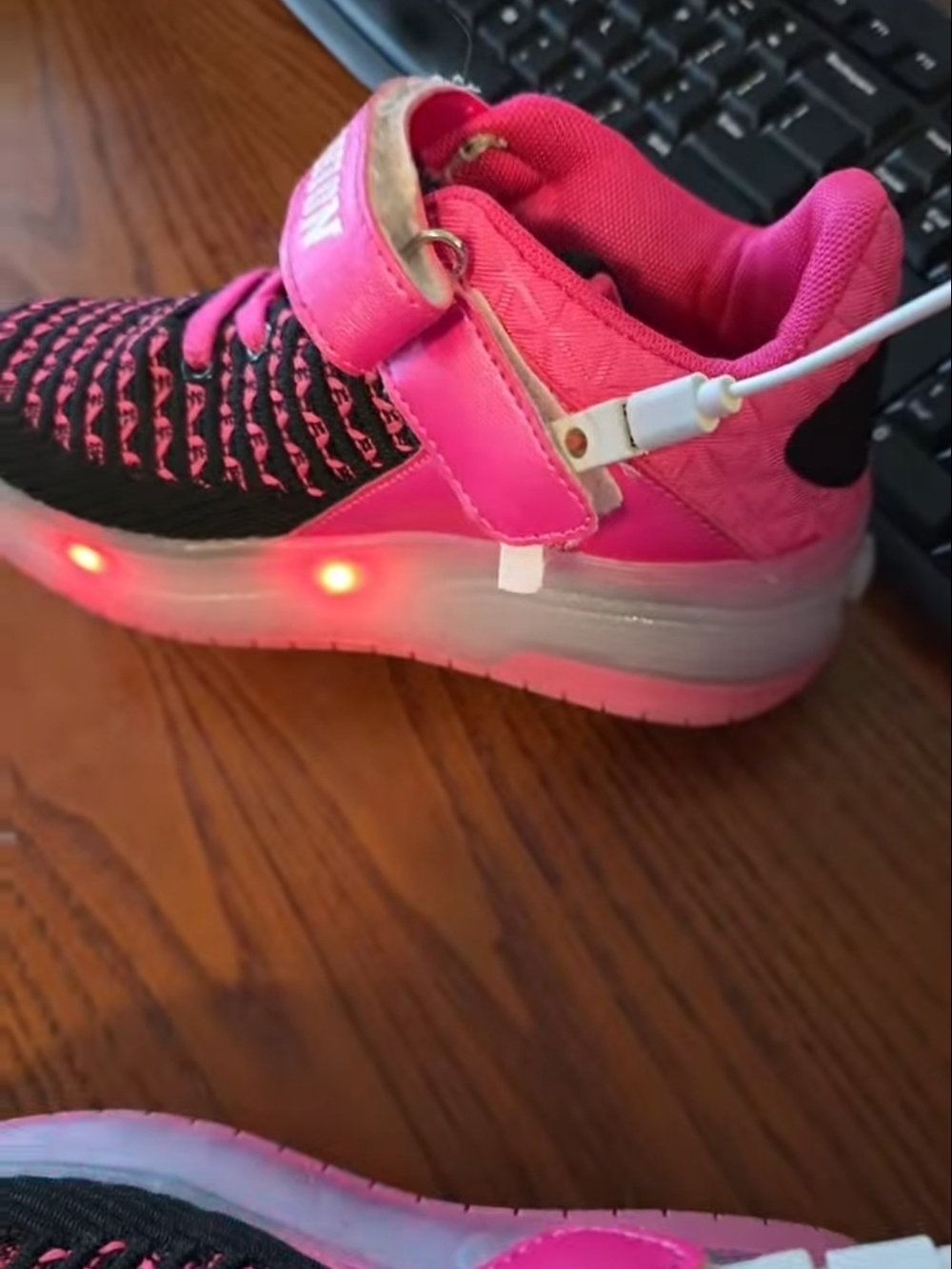 Kids Black & Pink LED Rechagable Light-Up Roller Sneakers With Removable Wheels - Picture 7 of 9